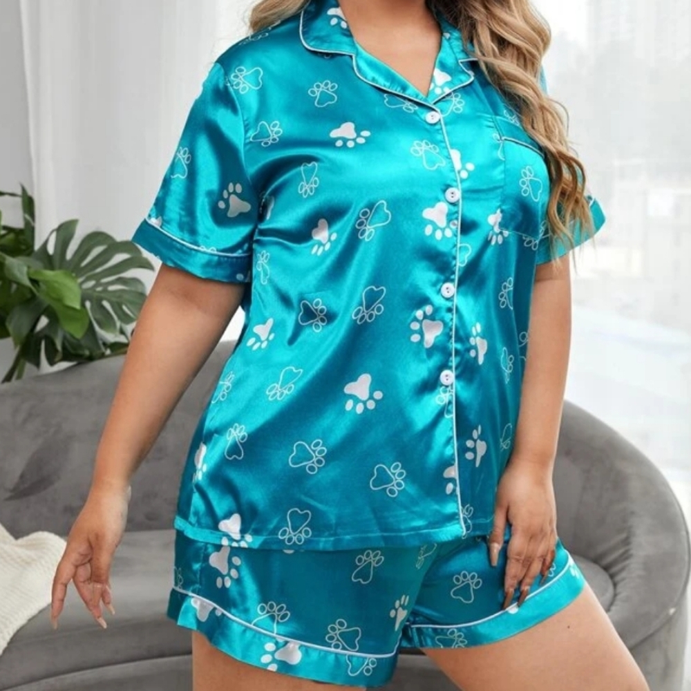 * Women  5X Satin PJ Short Set Paw Print NWOT